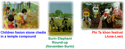Children fashion stone chedis, Surin Elephant Round-up, Phi Ta khon festival